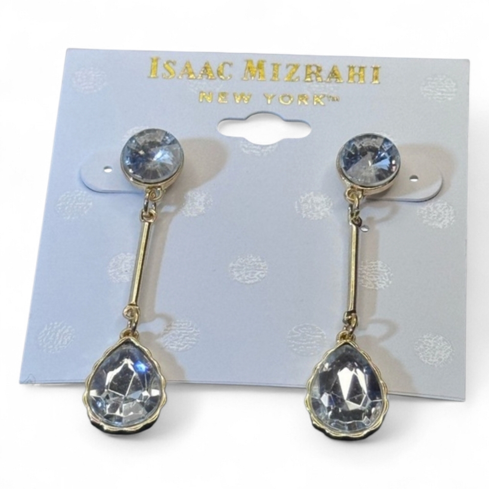 Isaac Mizrahi New York Gold-Tone Clear‎ Grey Crystal Drop Earrings